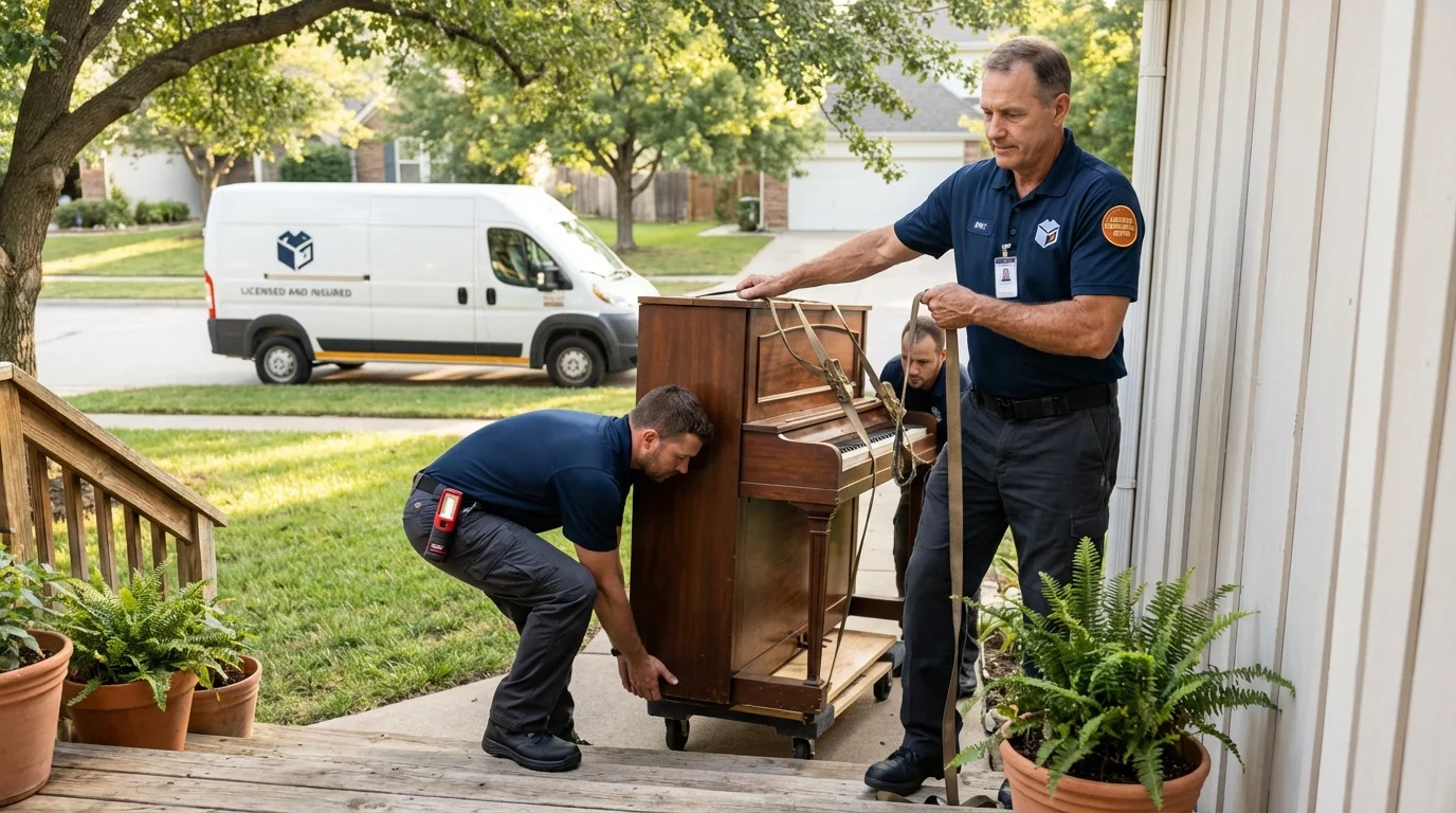 Licensed piano movers securing grand piano in Joanna, SC